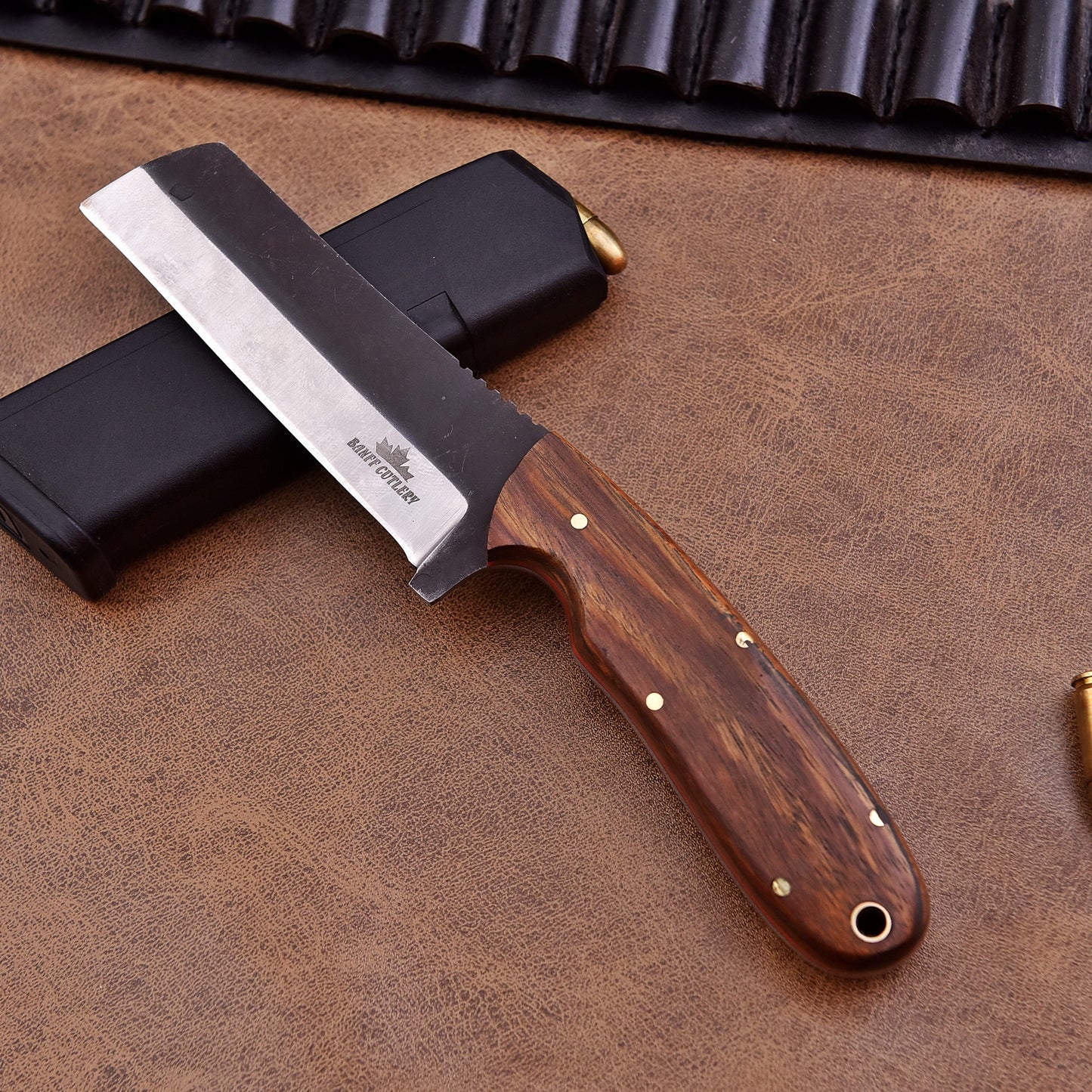 Durable and precise Horn Breaker Knife, made from D2 steel with an Ironwood handle, designed for rugged outdoor tasks and daily carry.