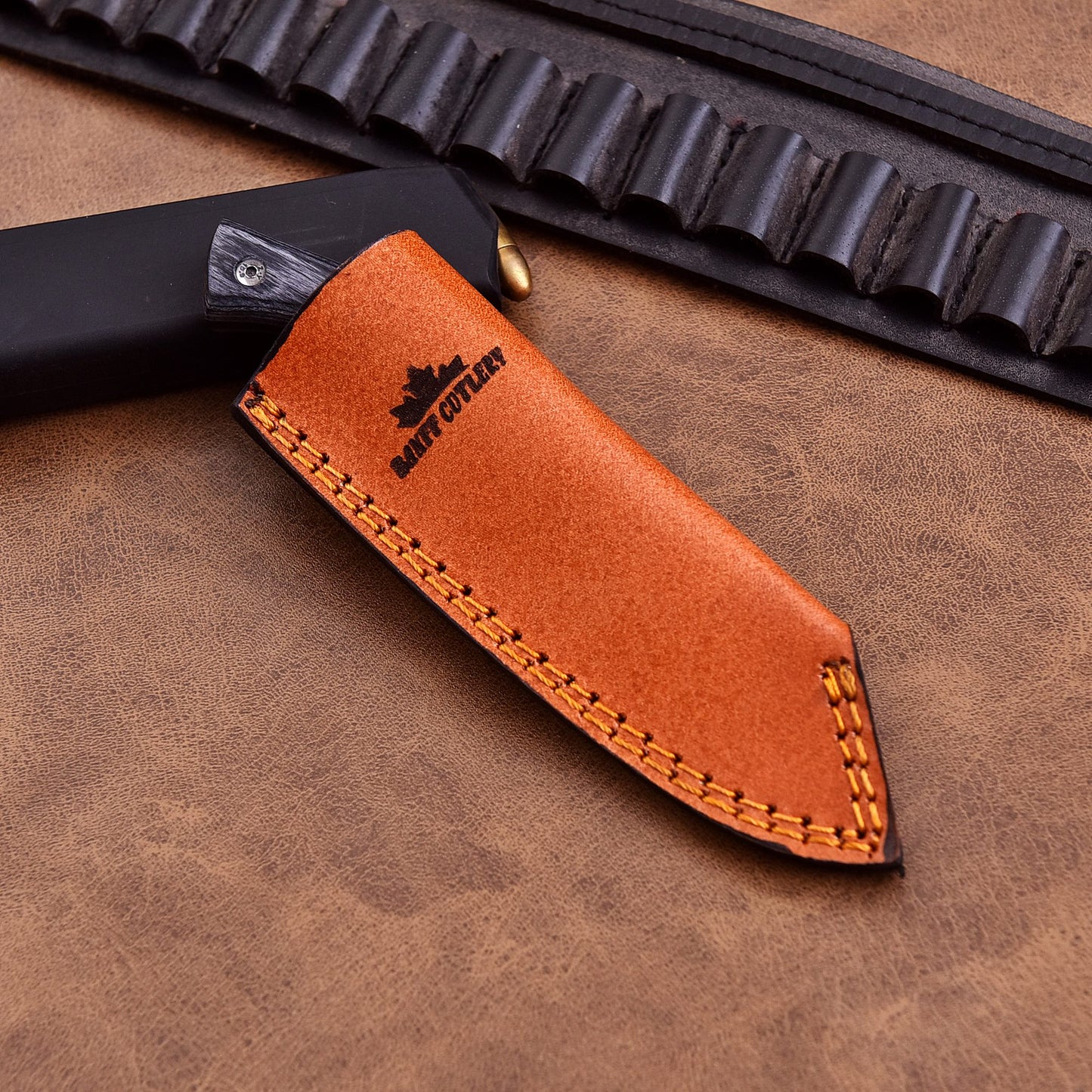 Compact 3-inch D2 steel EDC knife with Cocobolo wood handle, leather sheath, and steel clip for everyday carry and camping.