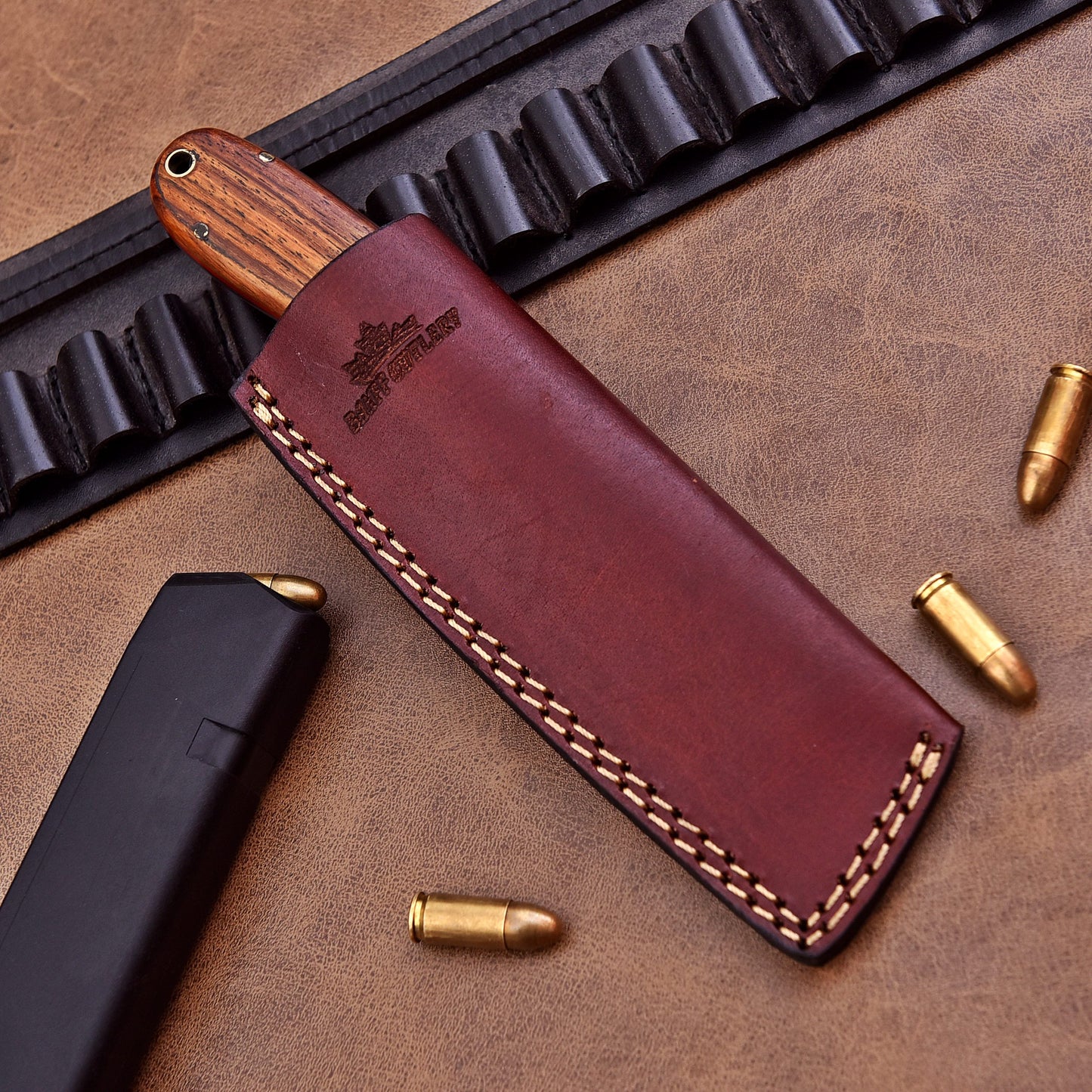 Premium Horn Breaker Knife with D2 steel blade and Ironwood handle for EDC, camping, and tactical use.
