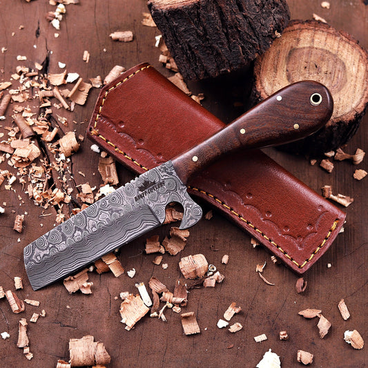 Handmade Damascus Steel Full Tang Cowboy Knife with leather sheath