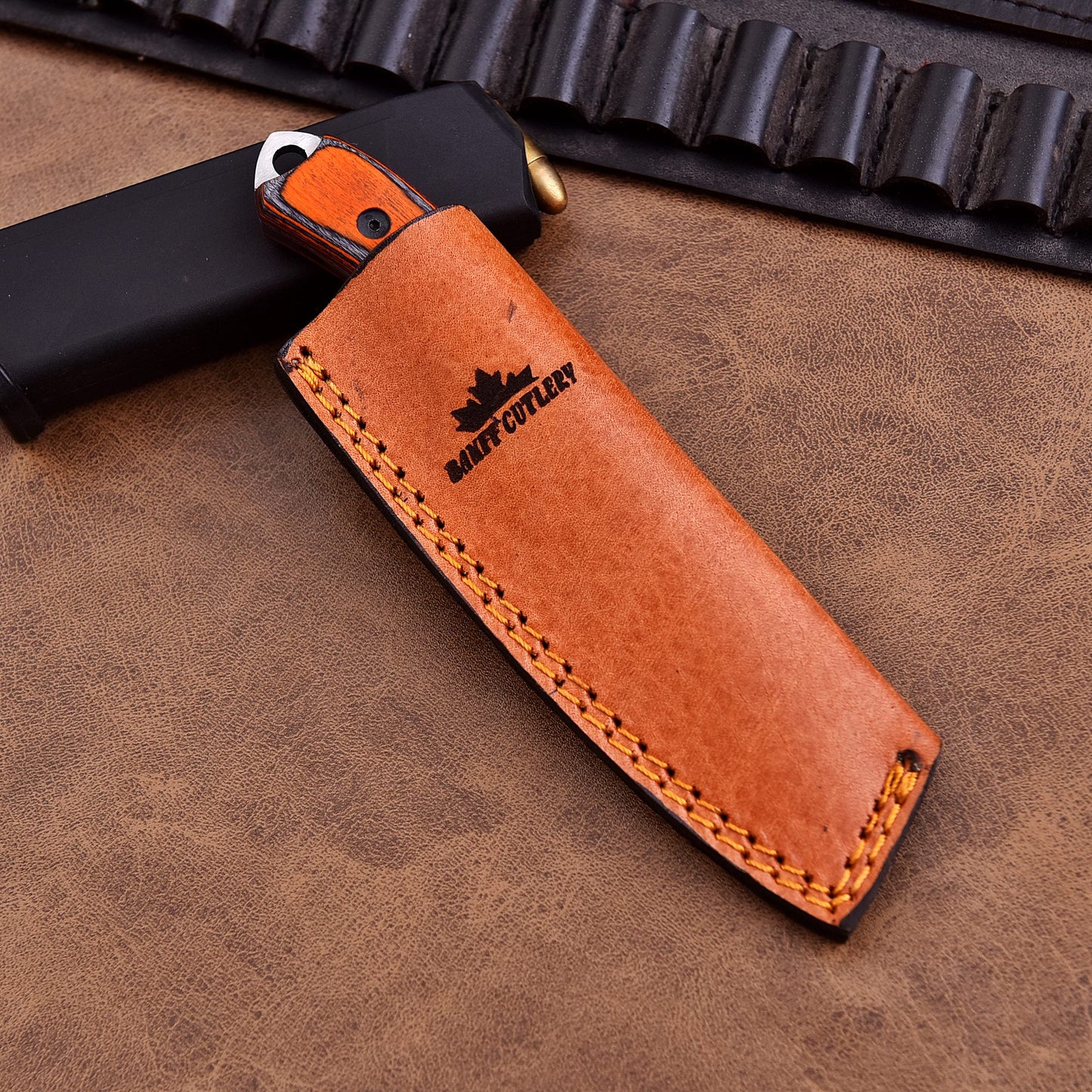 Collector’s edition handmade hunting knife with razor-sharp blade and premium wooden handle.