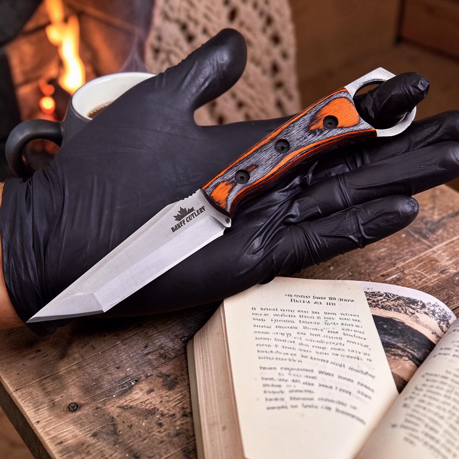 A hand holding fixed blade karambit knife with razor sharp edge best for self defence.
