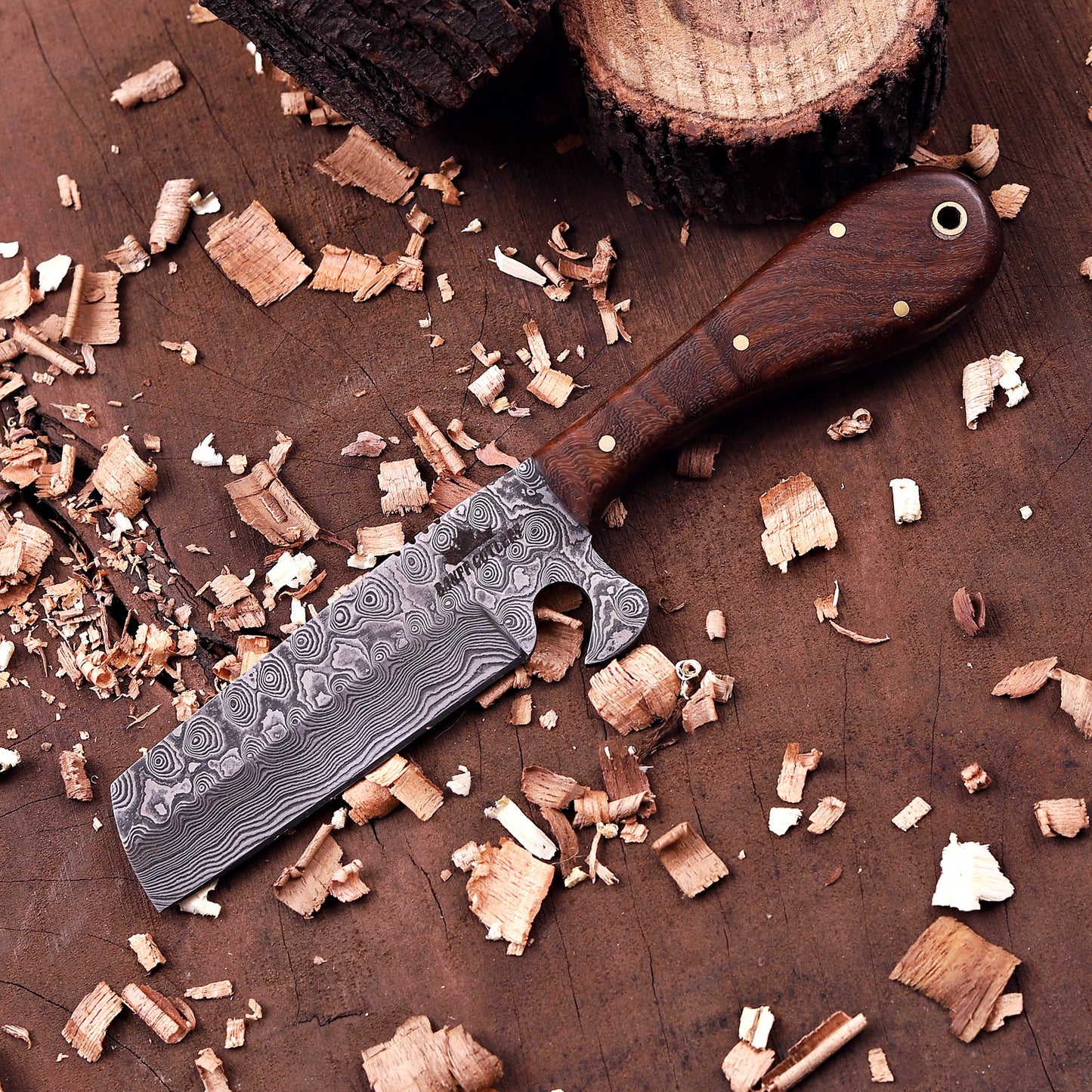 Handmade Damascus Steel Full Tang Cowboy Knife with leather sheath