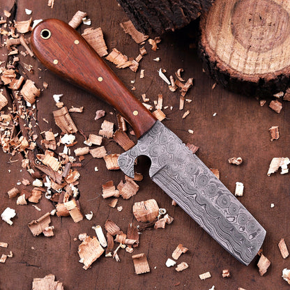 Handmade Damascus Steel Full Tang Cowboy Knife with leather sheath