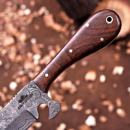 Handmade Damascus Steel Full Tang Cowboy Knife with leather sheath