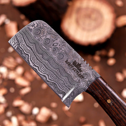 Banff Cutlery Damascus Steel Fixed Blade Short Stack Pocket Knife with leather sheath
