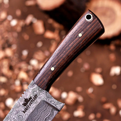 Banff Cutlery Damascus Steel Fixed Blade Short Stack Pocket Knife with leather sheath