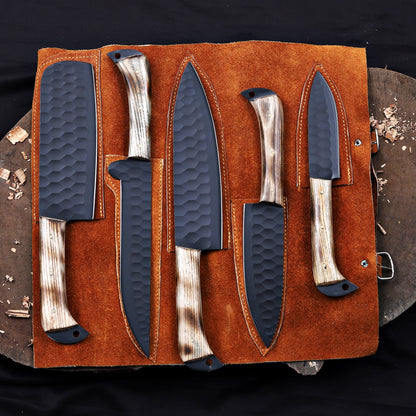 Banff Cutlery - 5 Kitchen Knives Set With Leather Kit