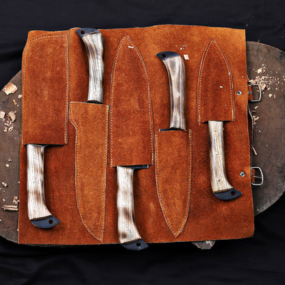Banff Cutlery - 5 Kitchen Knives Set With Leather Kit