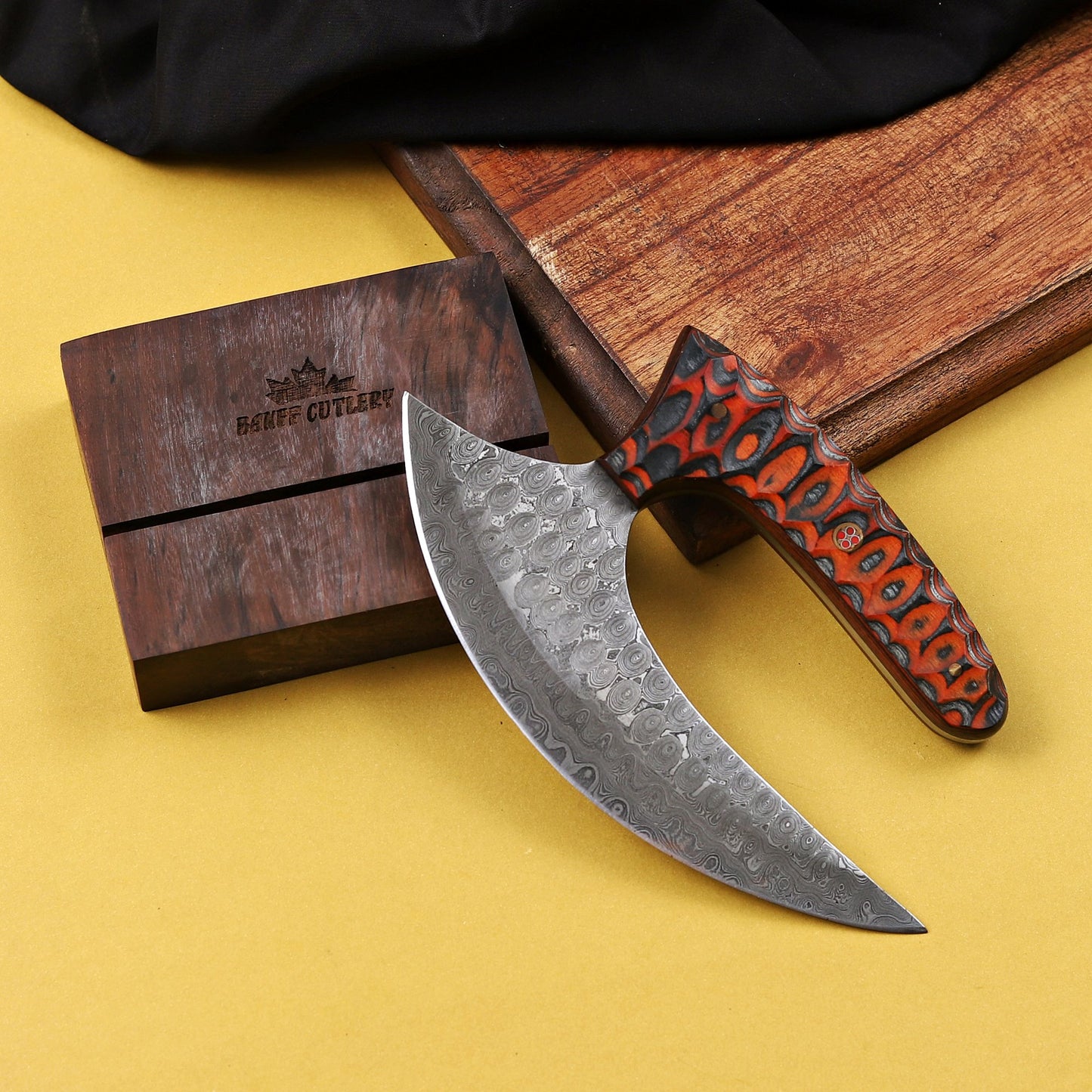 Banff Half Moon Damascus Steel Ulu Knife