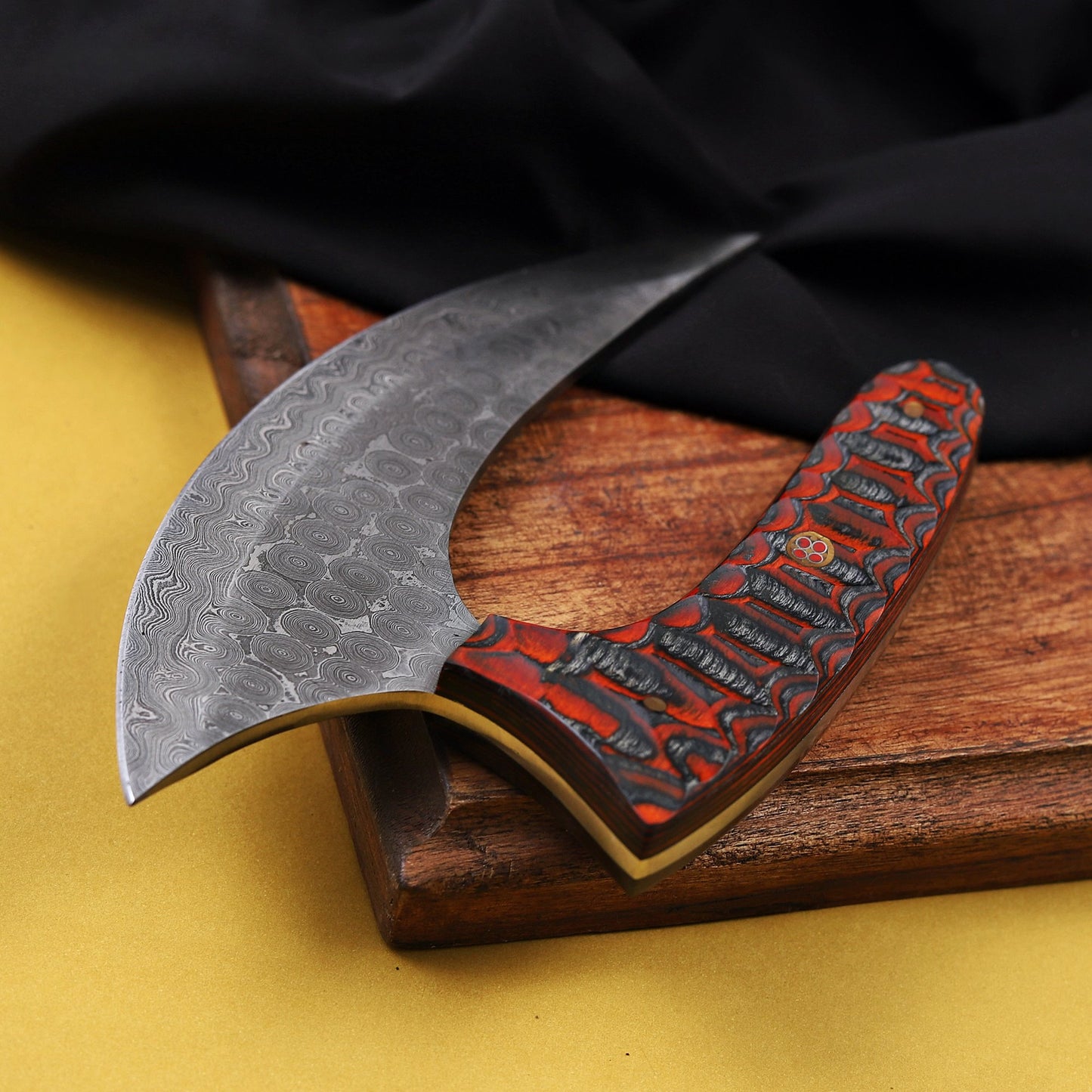 Banff Half Moon Damascus Steel Ulu Knife