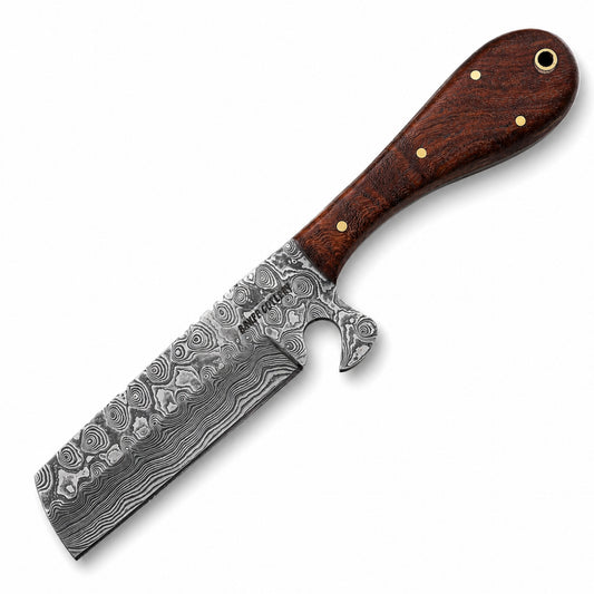 Handmade Damascus Steel Full Tang Cowboy Knife with leather sheath