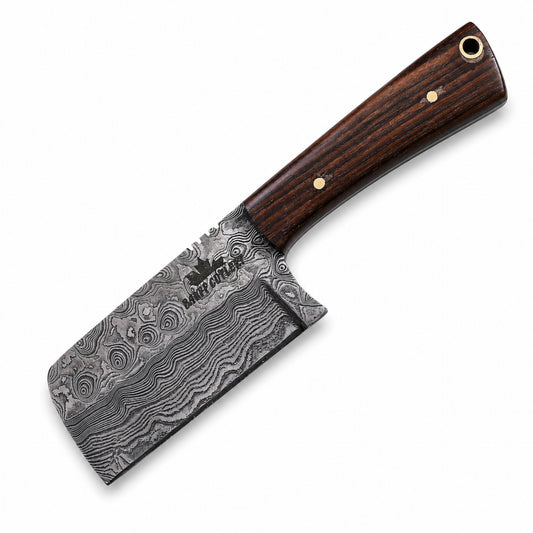 Banff Cutlery Damascus Steel Fixed Blade Short Stack Pocket Knife with leather sheath